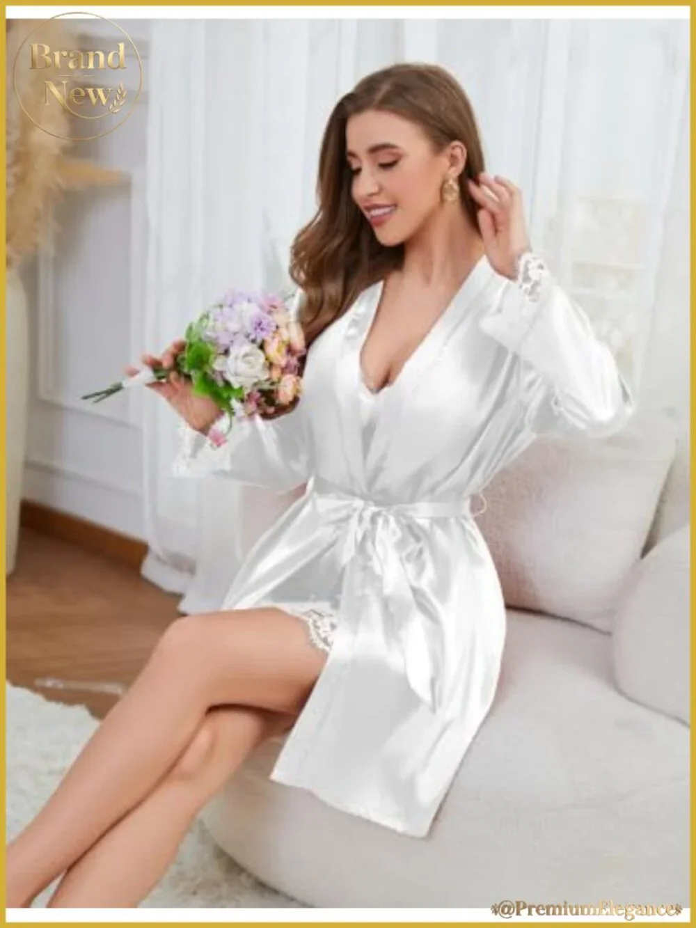 Women's Satin Pajama Set Silk Robe & Nightgown Lingerie 2 Piece